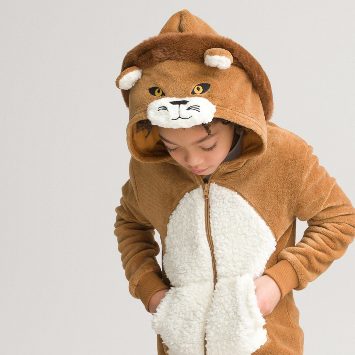 COLEÇÕES LA REDOUTE<br>Macacão com capuz de leão, em fleece