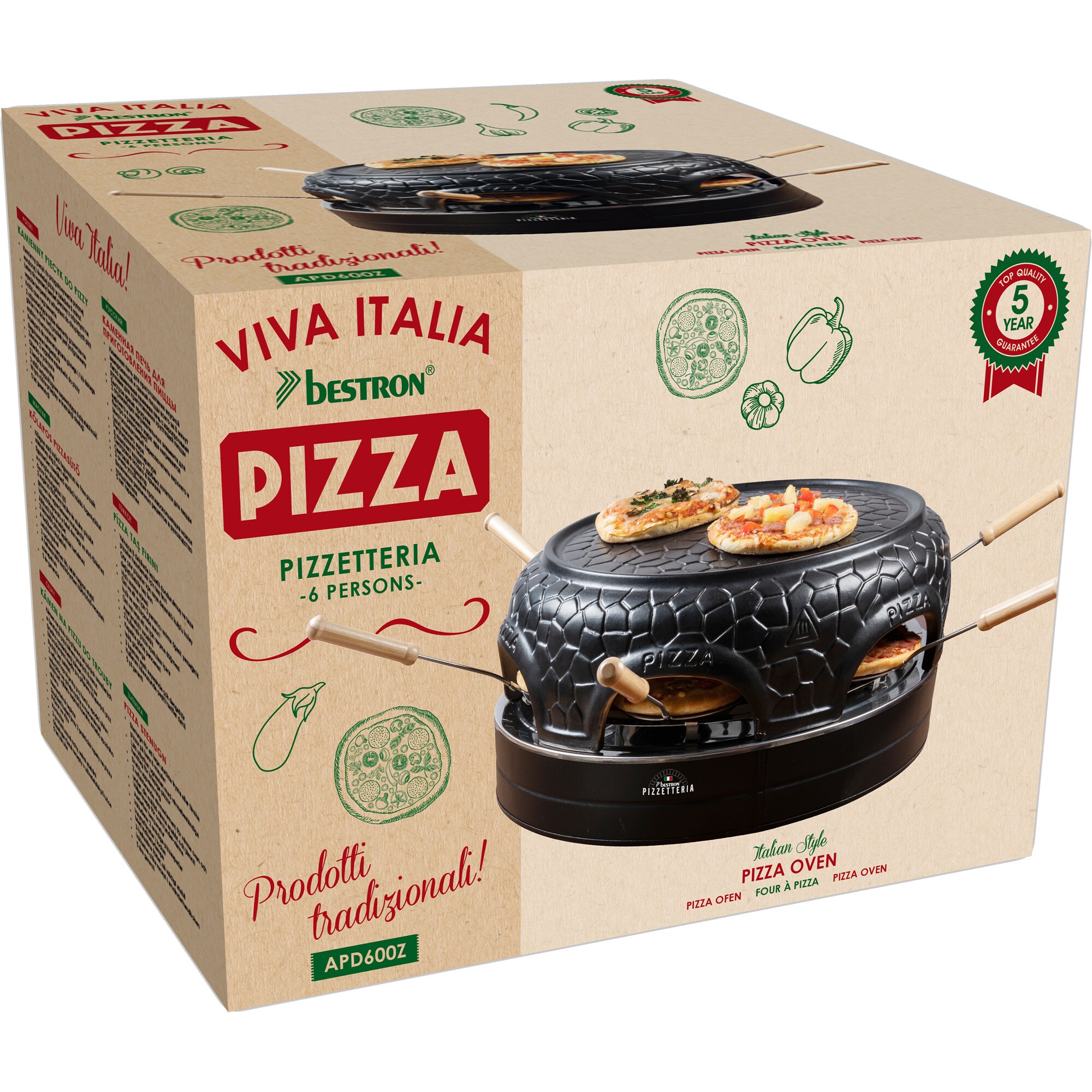 Bestron Pizzaofen Viva Italia Pizzetteria APD600Z