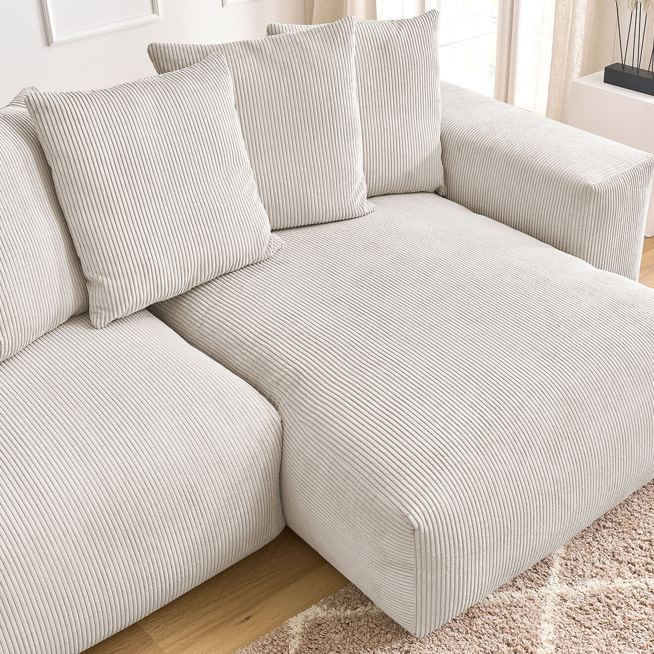 Bobochic Canapé d'angle réversible ultra moelleux voltaire velours côtelé beige - 310x174x75 cm