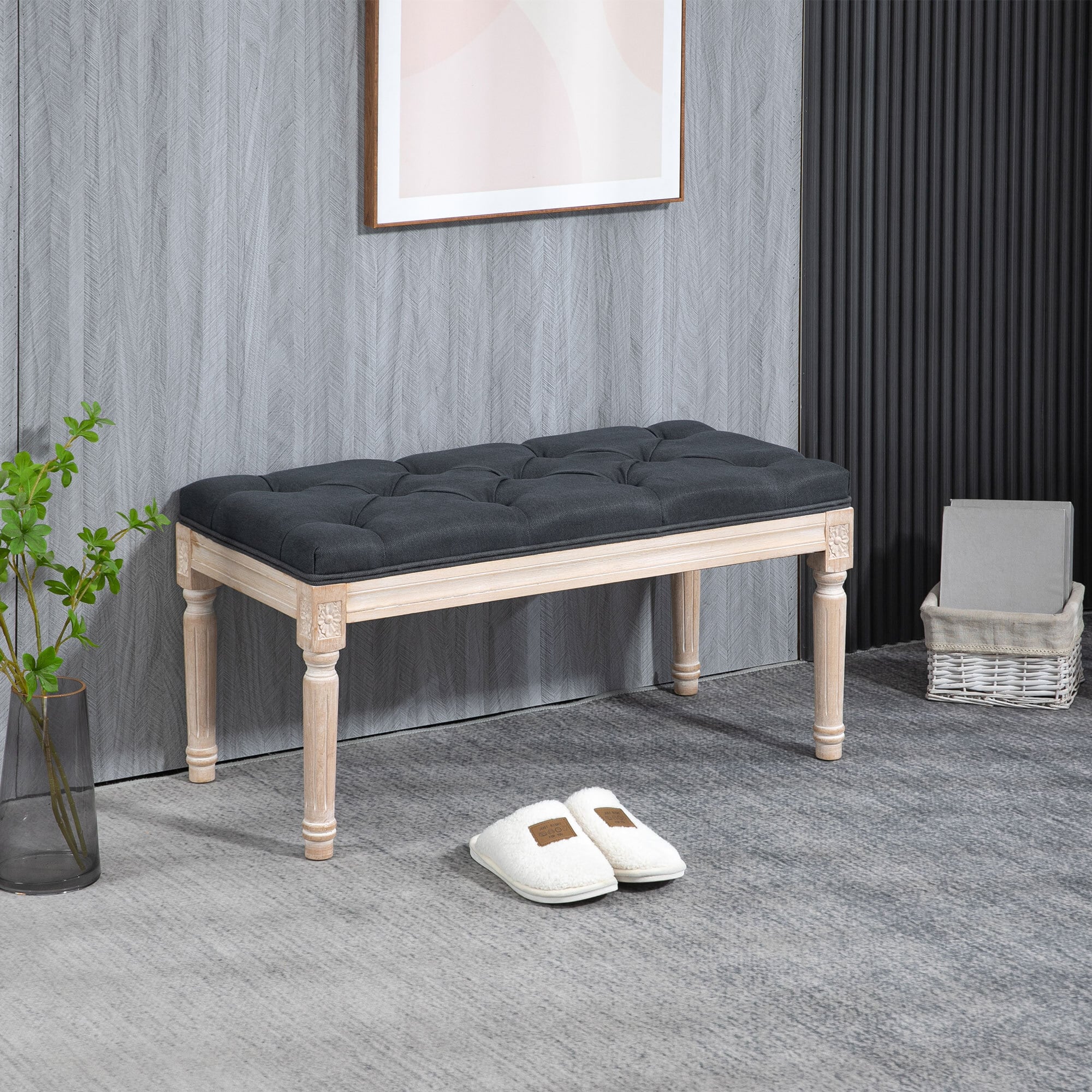 HOMCOM Bettbank mit Knopfheftung grau 80L x 40B x 43H cm