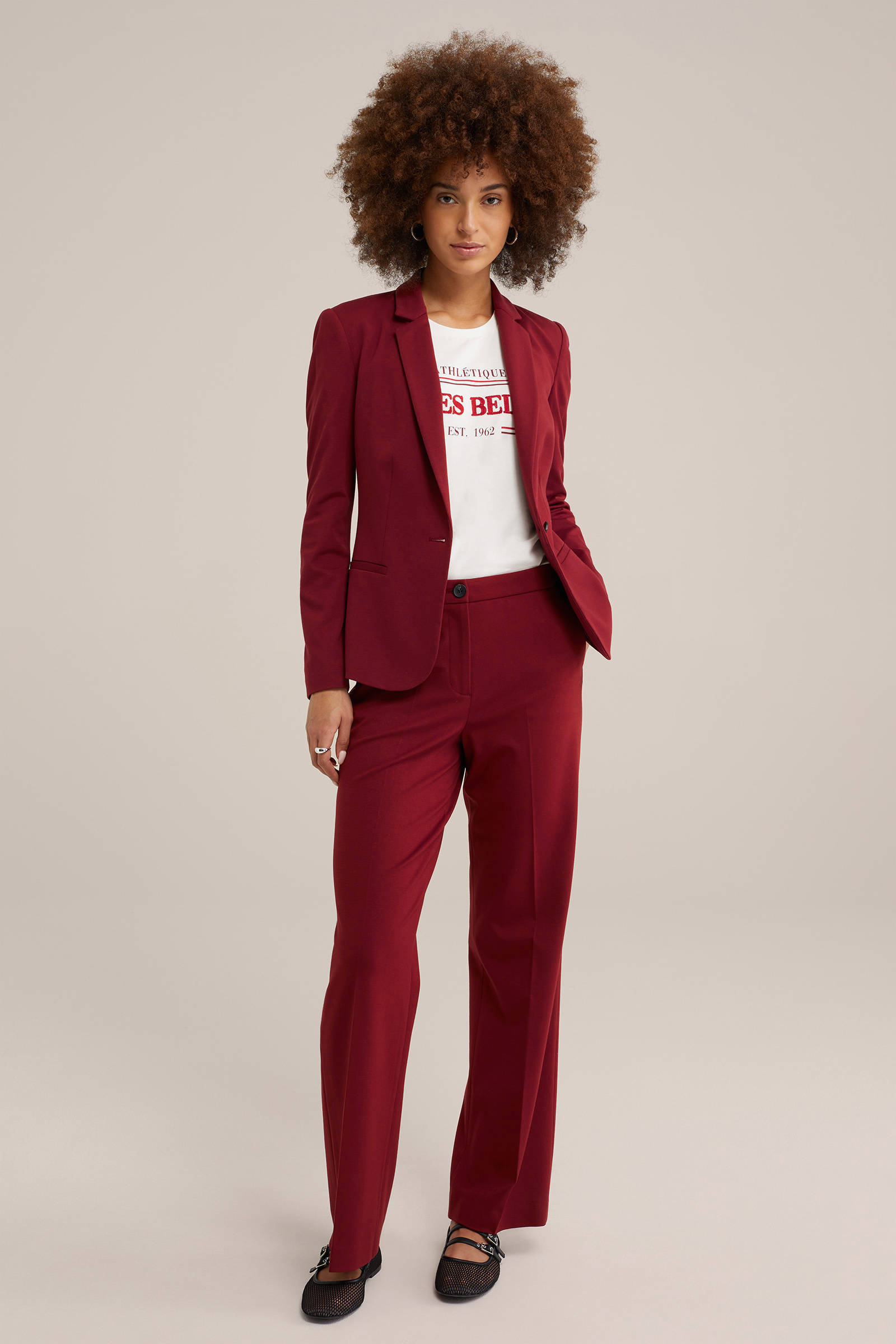WE Fashion straight fit pantalon donkerrood
