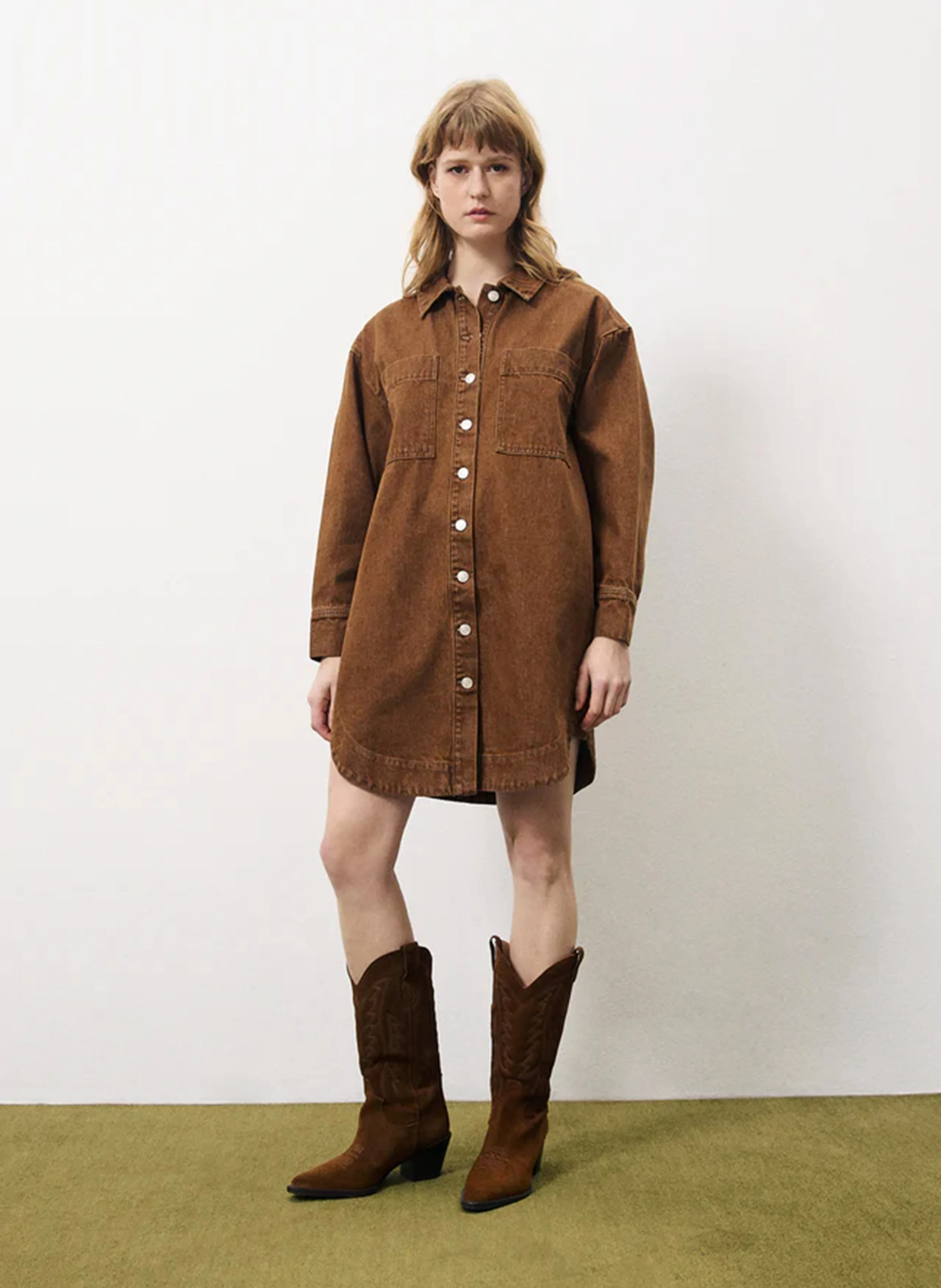 DOMITILLE - Robe chemise courte en coton| Marron