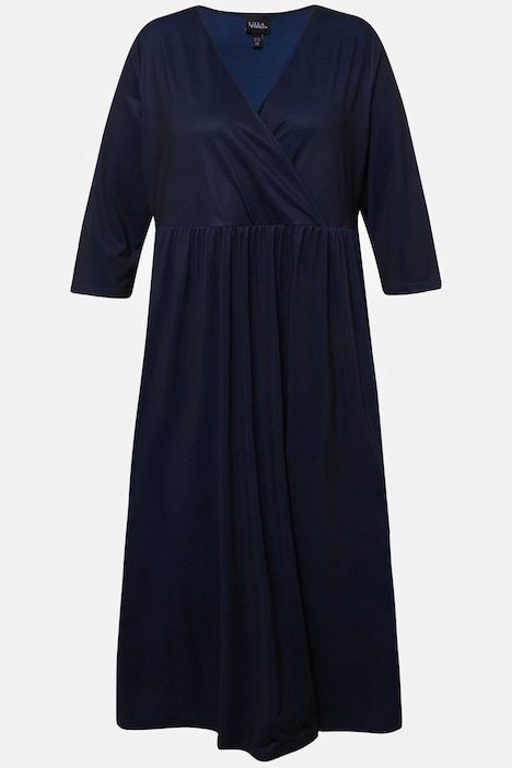 Midikleid, Punkte, Wickeloptik, V-Ausschnitt, 3/4-Arm