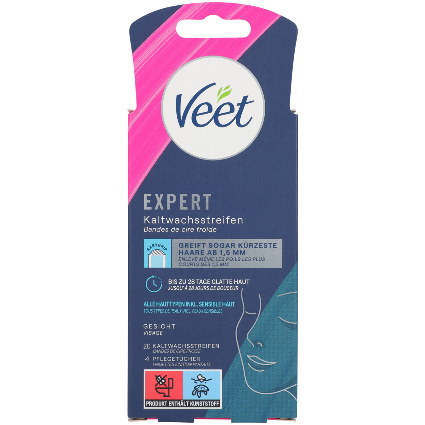 Veet Expert Kaltwachsstreifen Gesicht, 20 Stück