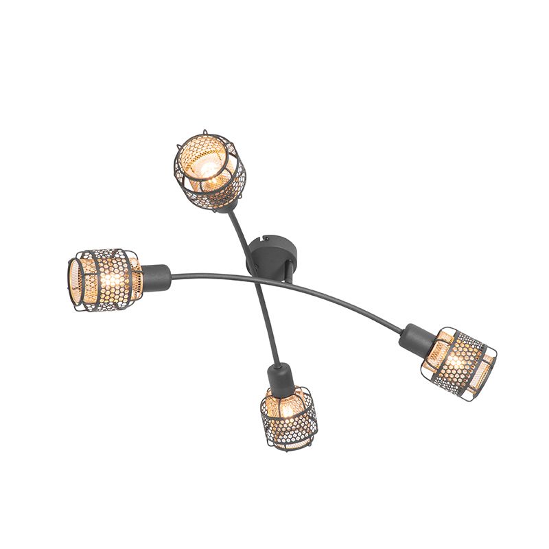 Design plafondlamp zwart met goud 4-lichts - Noud