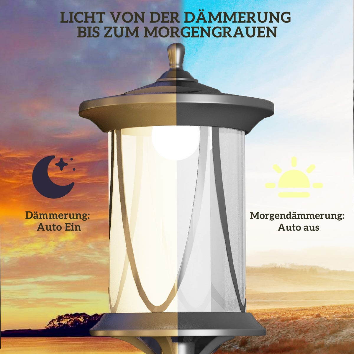 Outsunny Solar Tuinlantaarn 127 cm Tuinlamp met Koel Wit LED-licht, Padverlichting met Lichtsensor, Tuinlamp, IP44 Waterdicht, voor Buitengebruik, 17L x 17B x 127H cm, ABS, Polycarbonaat, Zwart