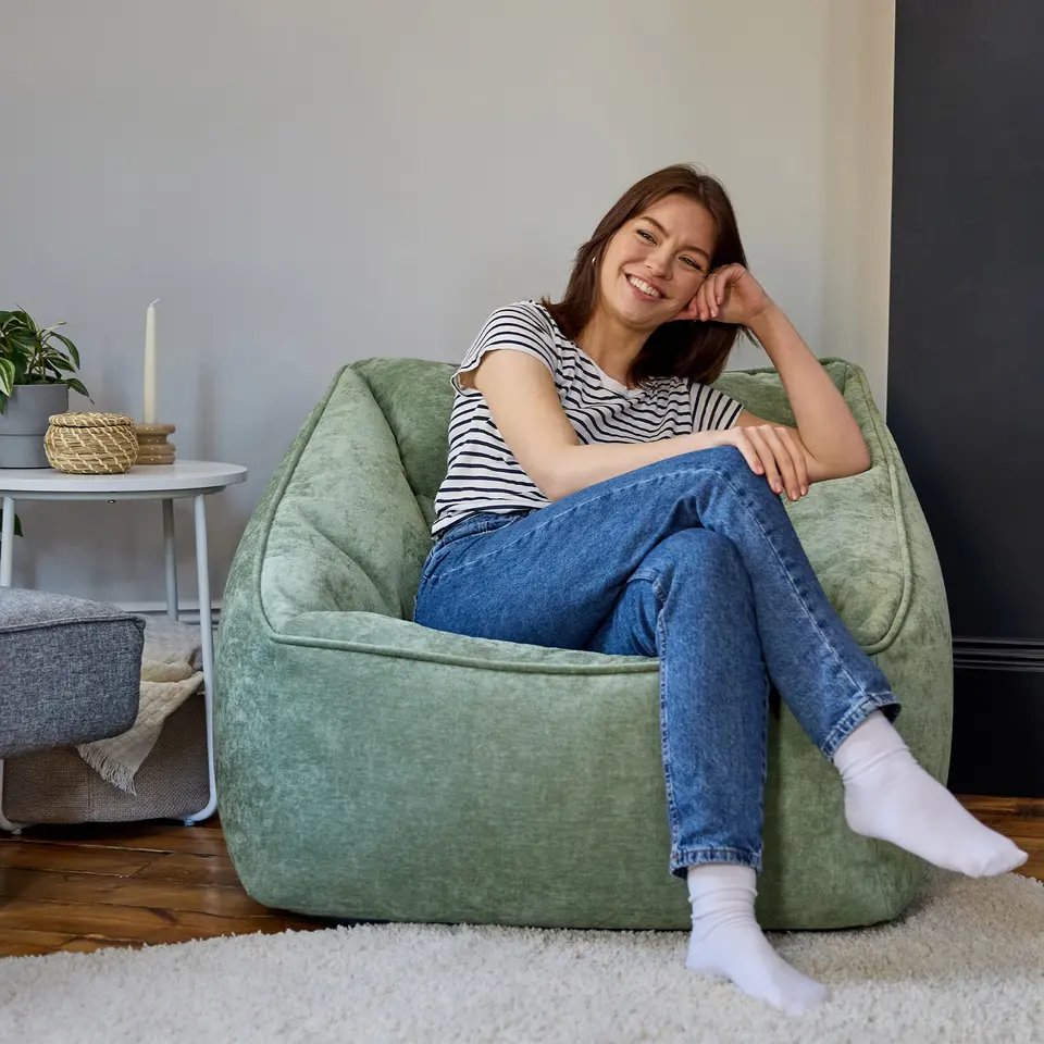 icon Zitzak Natalia - Chenille Zitzak Fauteuil - Saliegroen