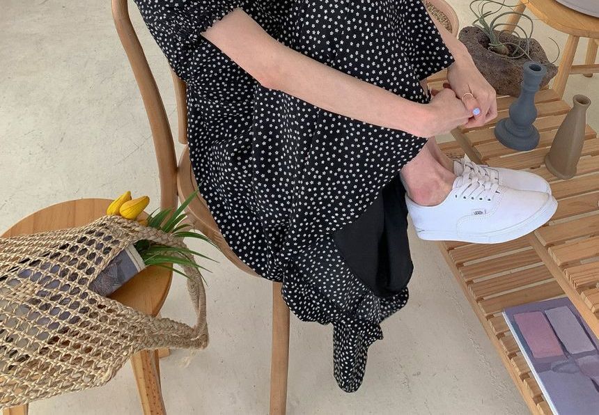 Brigitte - Maxi-jurk met pofmouwen en sweetheart-hals en bloemenprint van chiffon