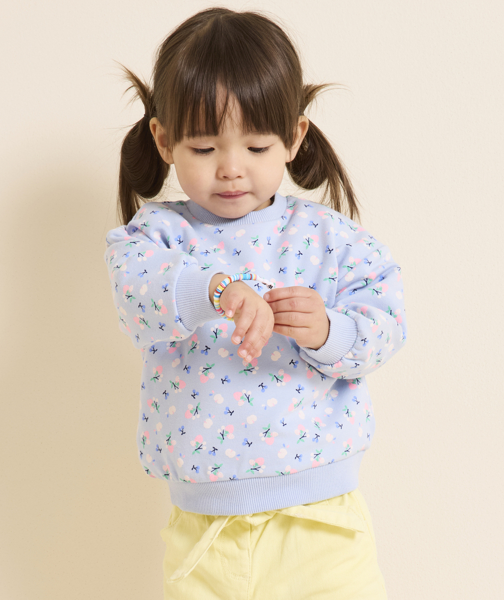 SWEAT BÉBÉ FILLE EN FIBRES RECYCLÉES BLEU IMPRIMÉ FRUITÉ