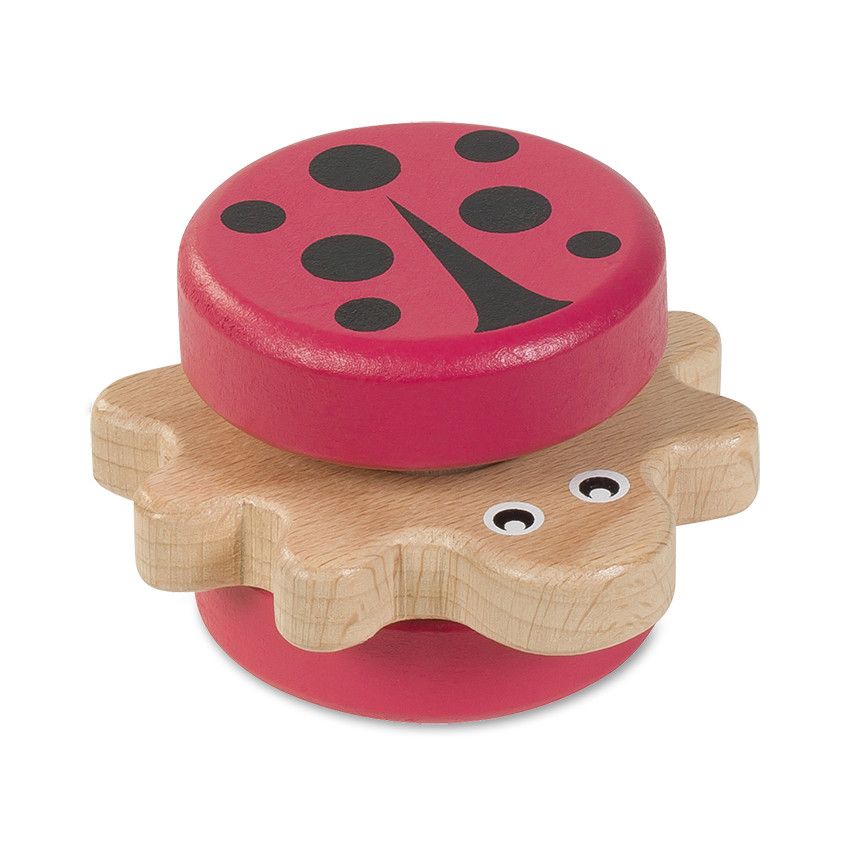 Hochet bois Coccinelle -  Rose - Doré