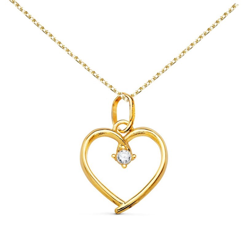 Collier - Pendentif Or 18 Carats 750/000 Jaune  - Coeur - Chaine Dorée