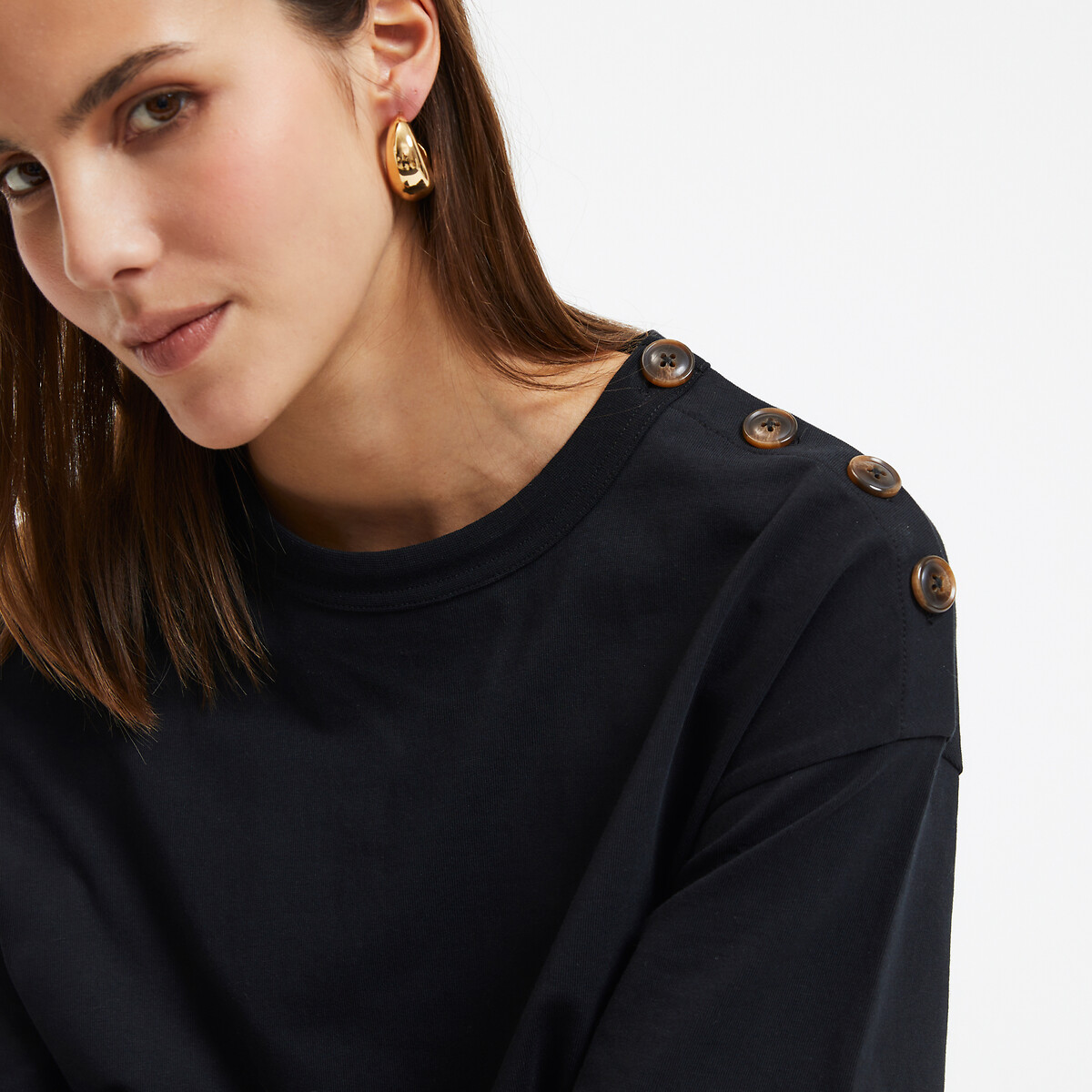 COLEÇÃO LA REDOUTE<br>Vestido longo em jérsei, fechamento com botão no ombro