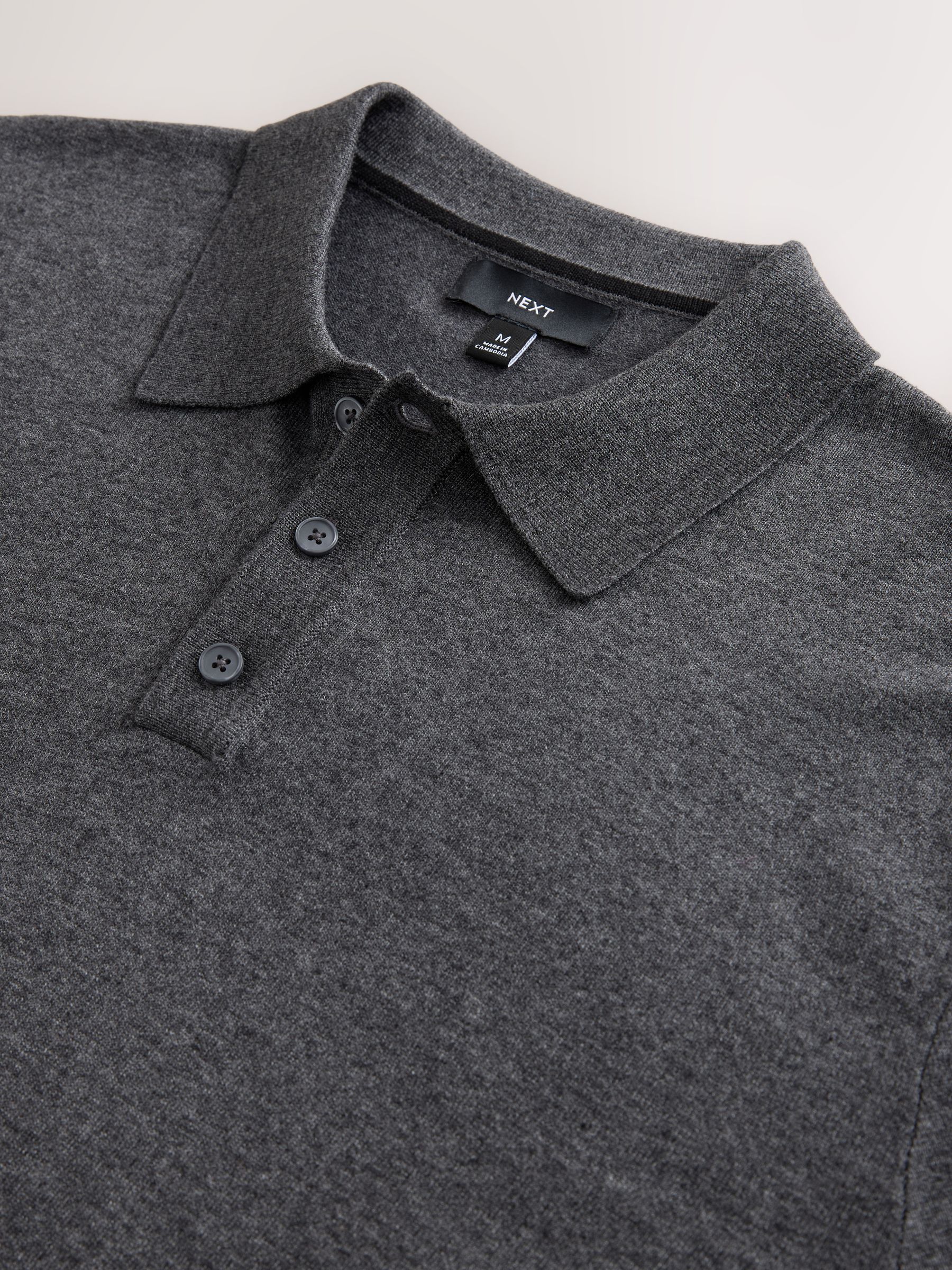 Antraciet - Normale Pasvorm - Katoenrijk gebreid poloshirt met lange mouwen