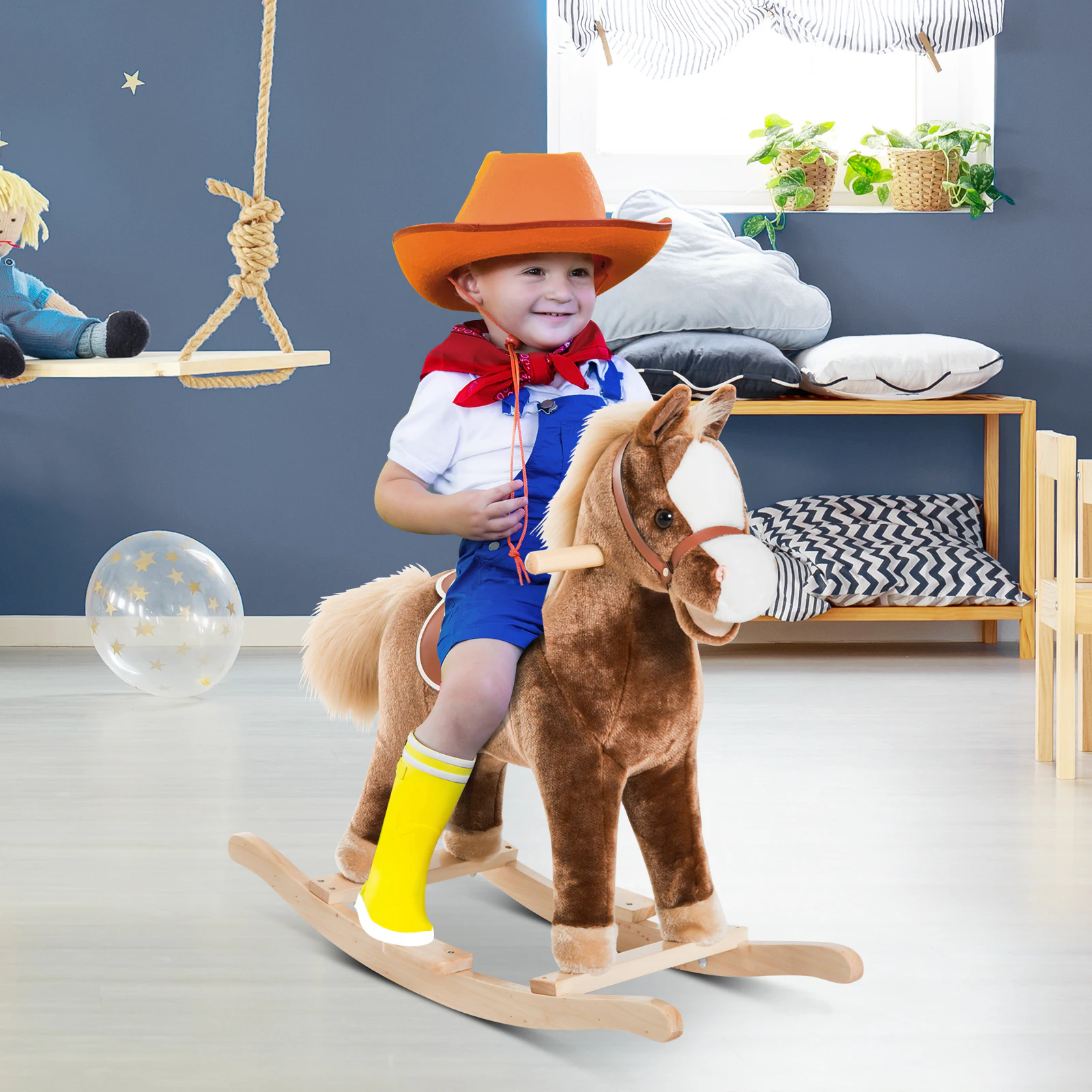 HOMCOM Plüsch-Schaukelpferd für Kinder braun 74 x 33 x 62 cm (LxBxH)