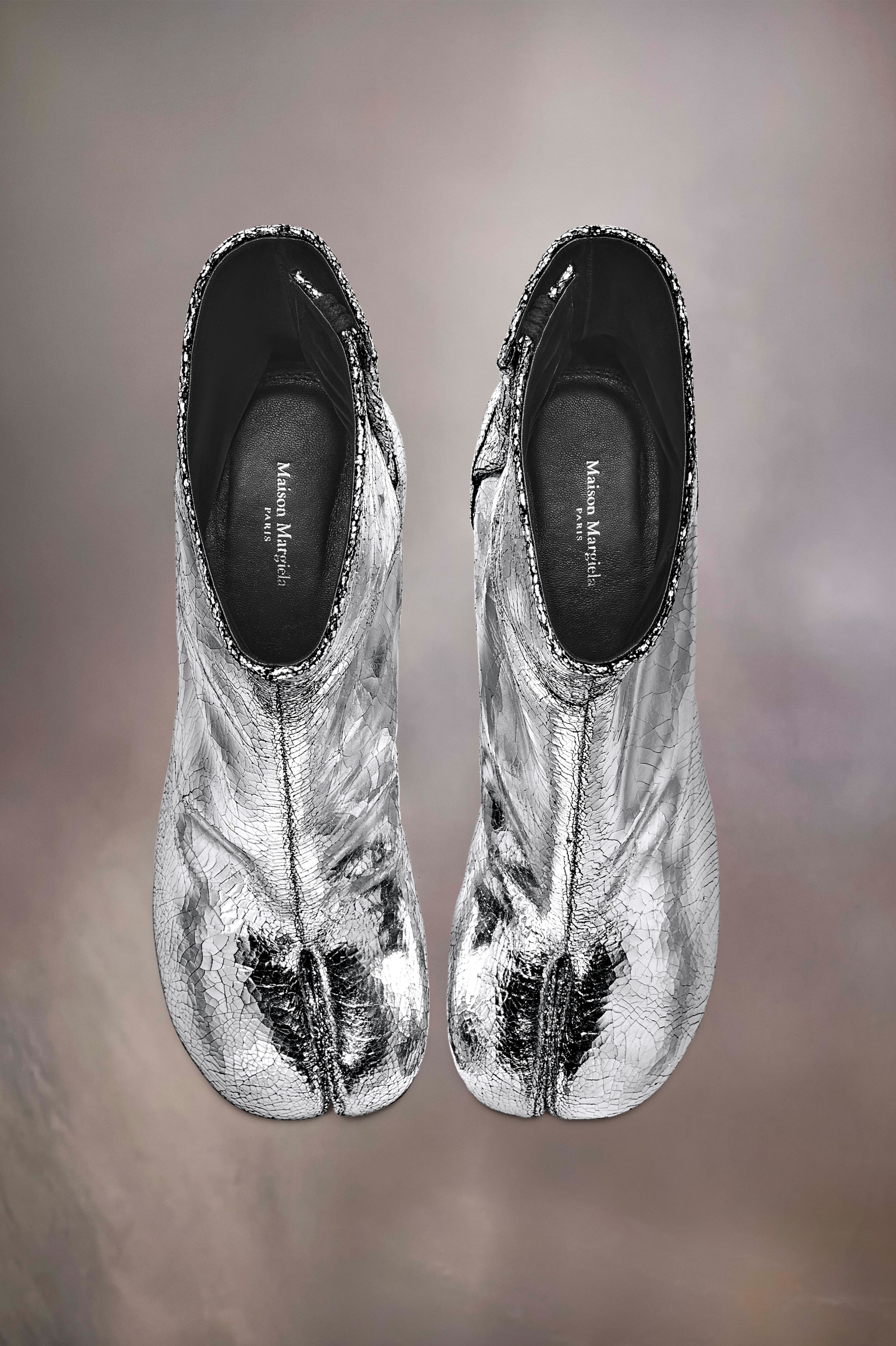 Tabi Mirror Boots Argenté à Talon Bloc Argenté