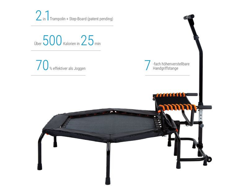 HAMMER Fitnesstrampolin JumpStep Pro mit Step-Board Fitness-Trampolin mit Transportrollen