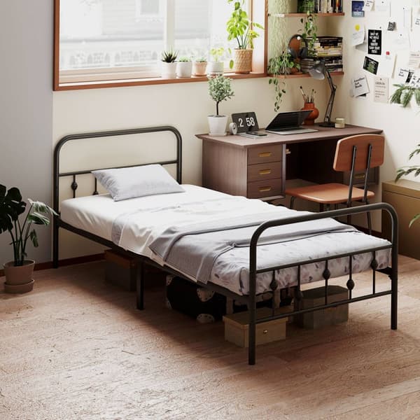 Sengeramme for madrass 200 x 90 cm, sammenleggbar sengeramme, 82,5 cm høy metallseng, metallrammeseng av metall, til soverom, gjesterom, svart