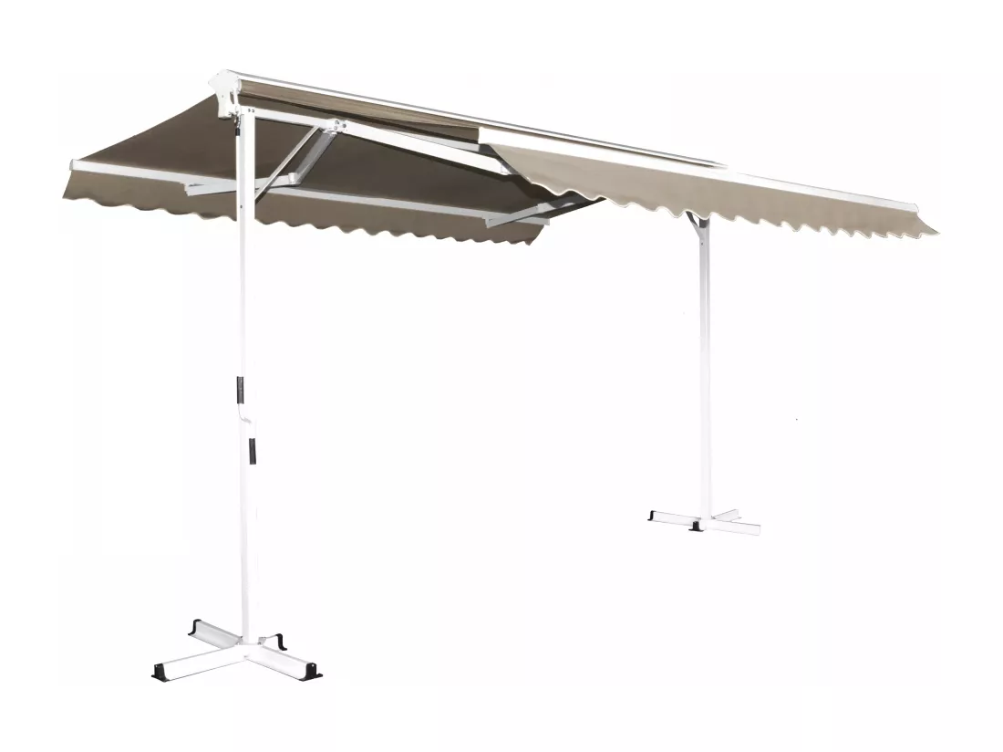Store double pente 3 x 4m et 4 dalles lestées taupe