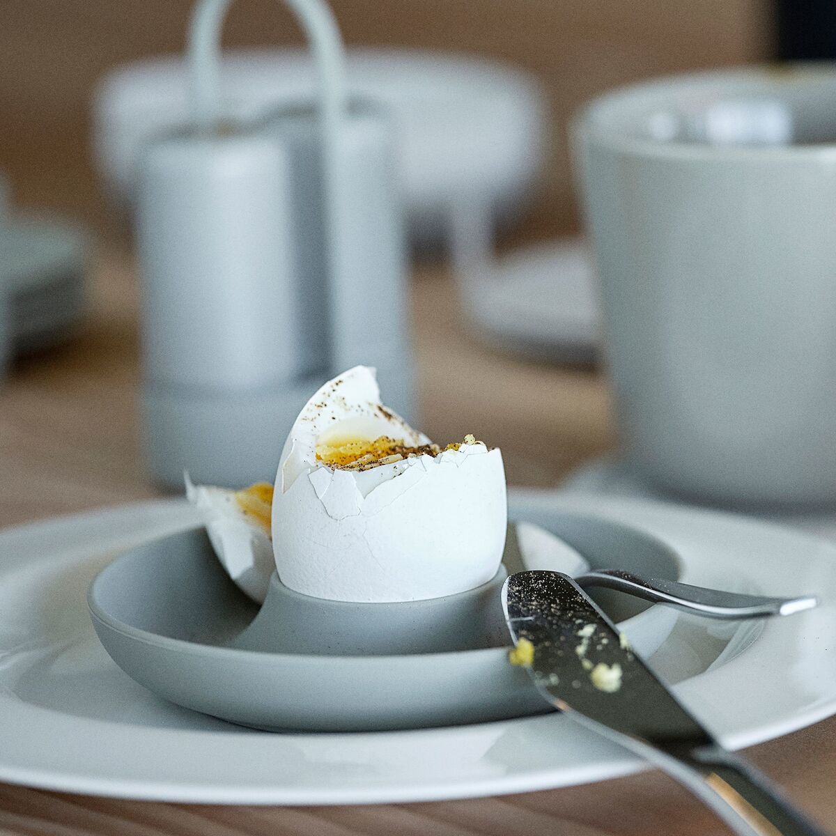 Eggkopper + holder 4 stk, natur