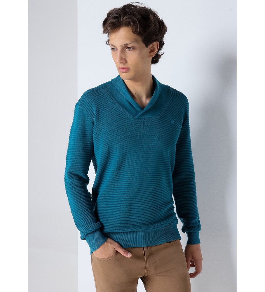 Camisa básica azul com gola cruzada da Six Valves