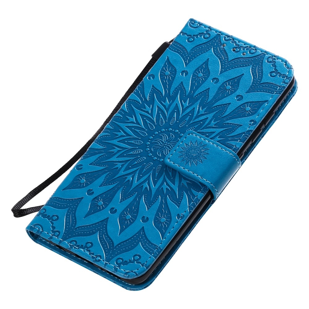 Samsung Galaxy A51 (2019) Leder Tasche Flip Cover Sonnen Mandala - Blau