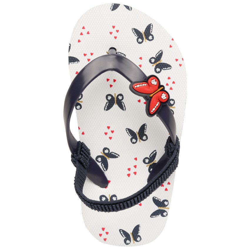Tongs imprimé et badge papillons pour bébé fille - Bleu marine