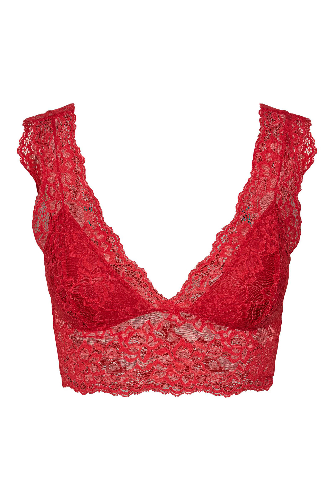 Sutiã de renda com alças e detalhes em renda. Decote em V.