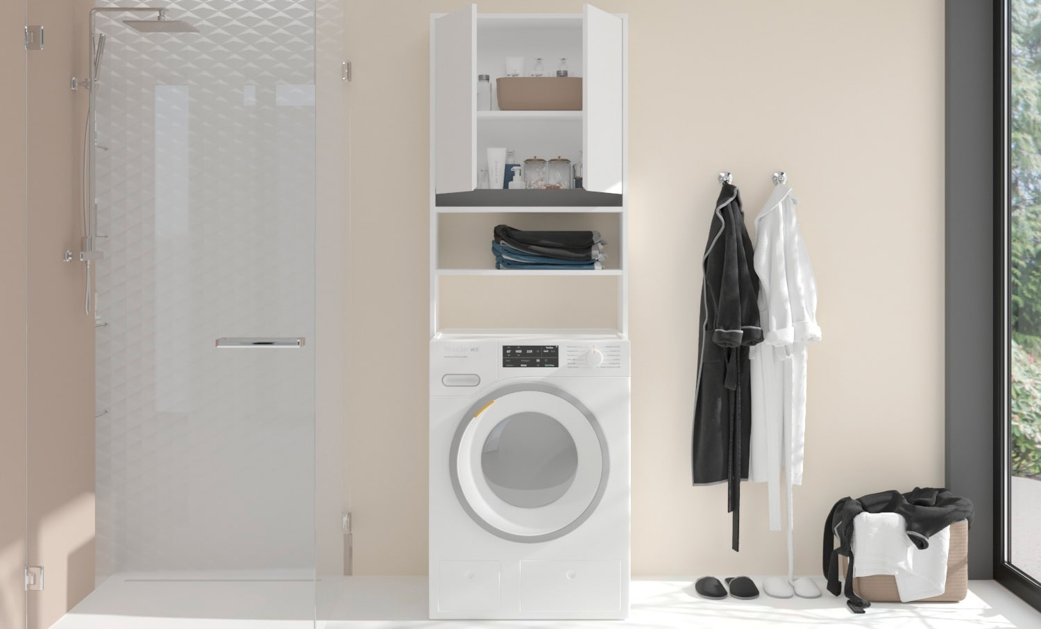 Waschmaschienenüberbau Torino weiß/grau B/H/T 65x190x25 cm
