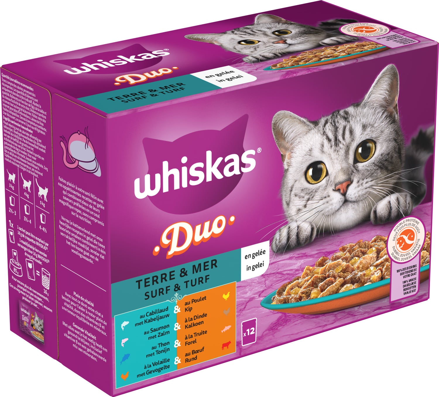 Whiskas kattenvoer in gelei Surf en Turf vis adult 85 g 12 stuks