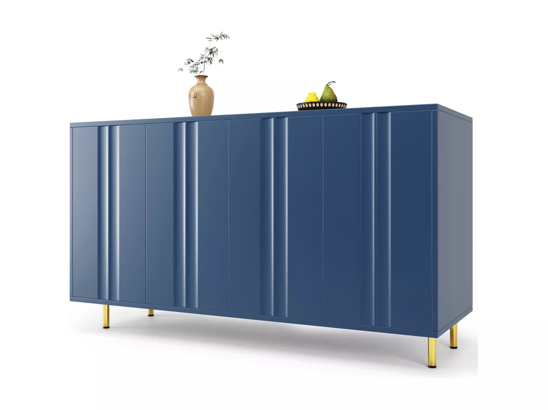 Buffet moderne - 4 portes au design unique - en MDF - Bleu