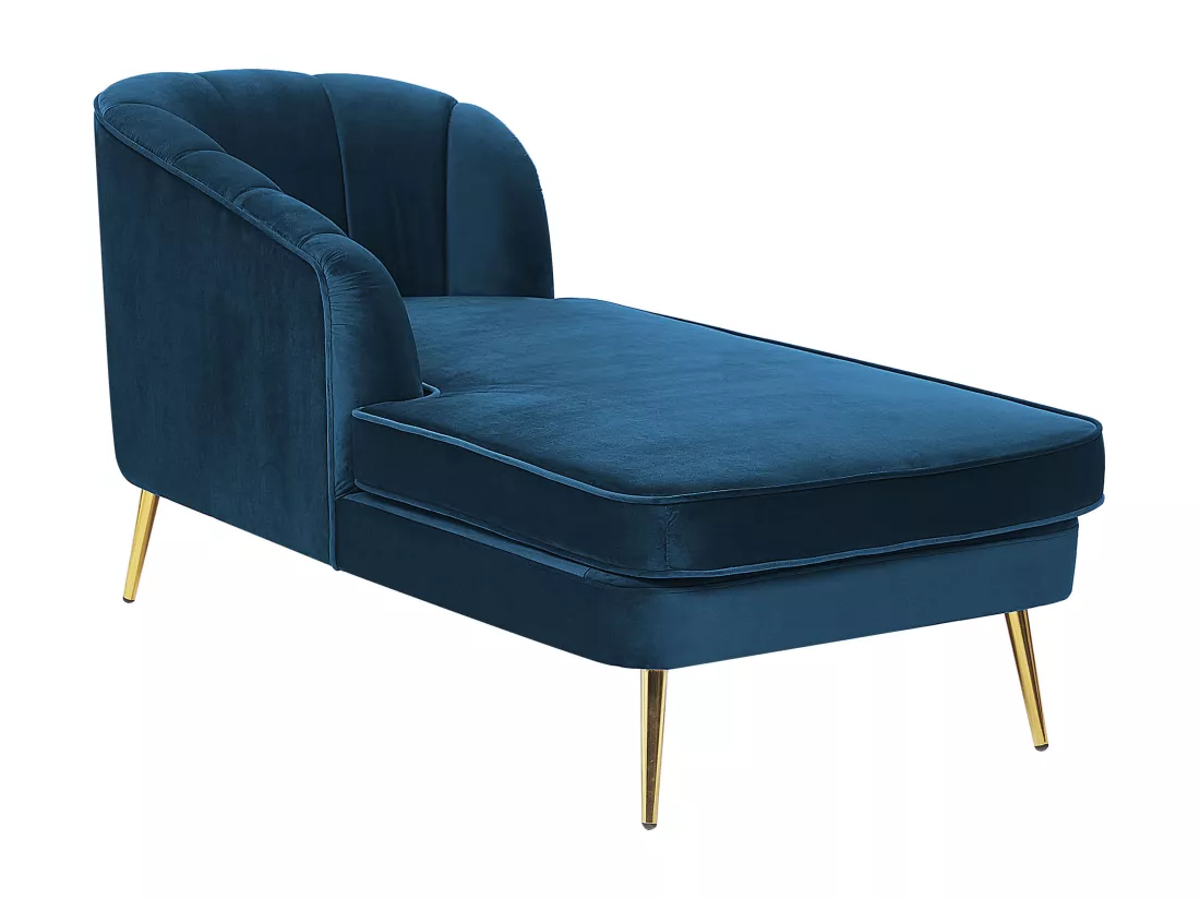 Chaise longue côté droit en velours bleu marine ALLIER