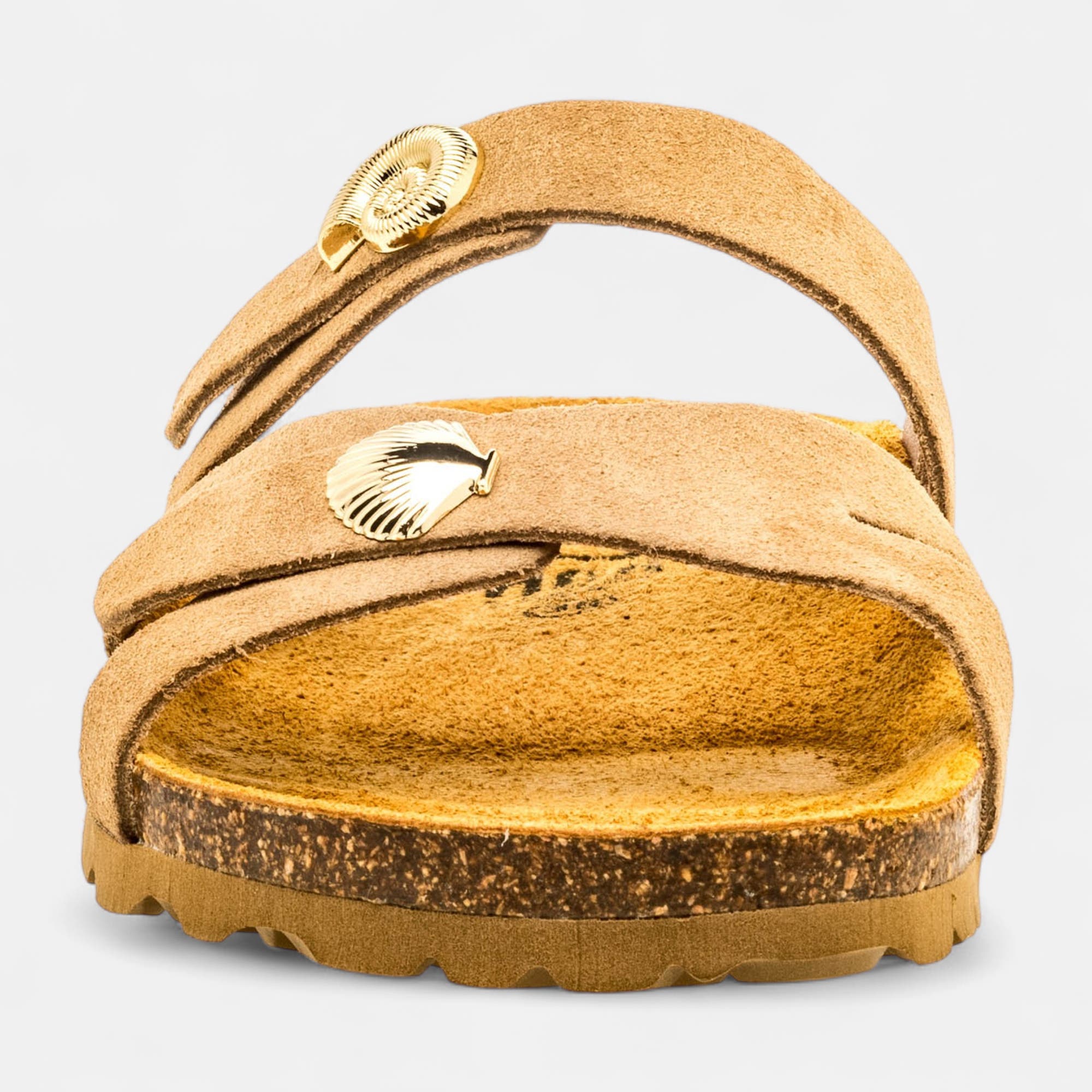 Mules semelle liège Femme en cuir beige