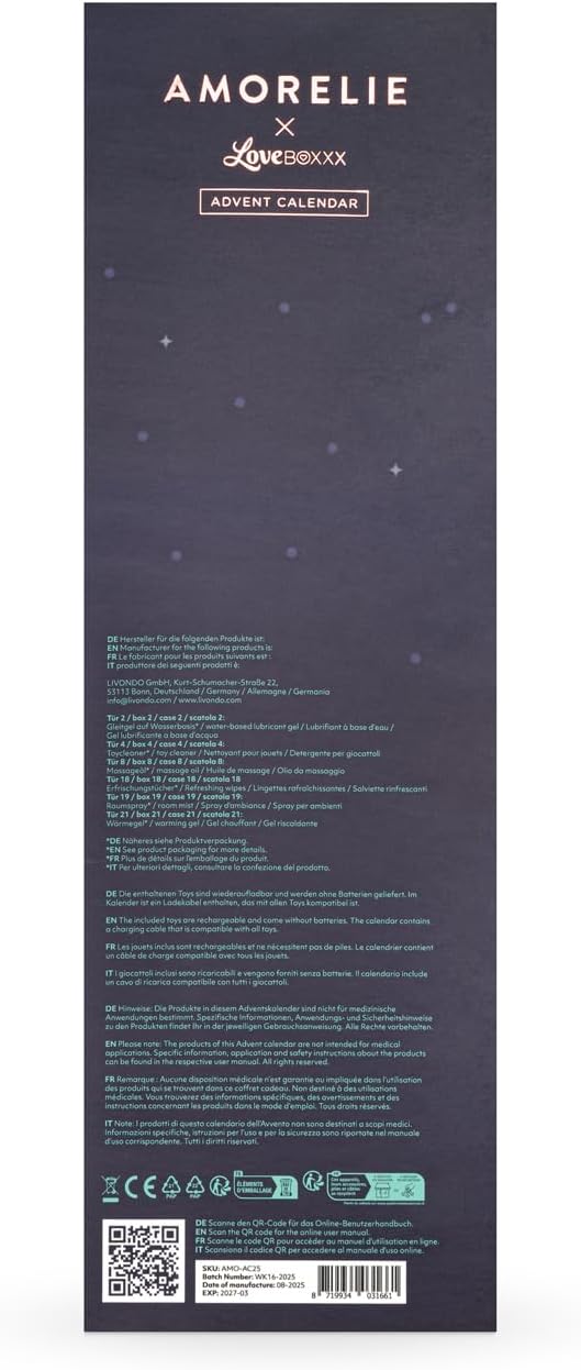 AMORELIE Erotischer Adventskalender für Paare Singles & Erwachsene | Erotik-Set für Einsteiger mit 24 sinnlichen Überraschungen (Original 2025)