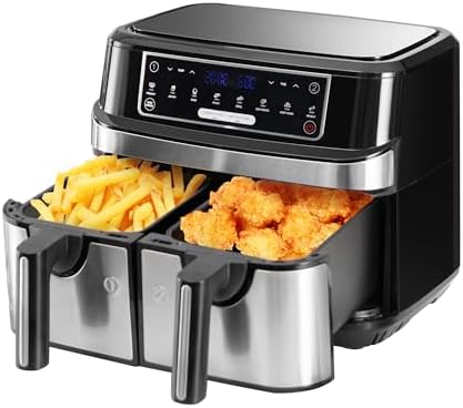 Air Fryer avec Double Compartiment, Emphsism Friteuse Sans Huile 9L Avec 8 Programmes 2600W, Friteuse à Air Chaud, Fonctions Match Cook & Smart Finish, Friteuse Electrique avec LED Écran Tactile : Cuisine et Maison