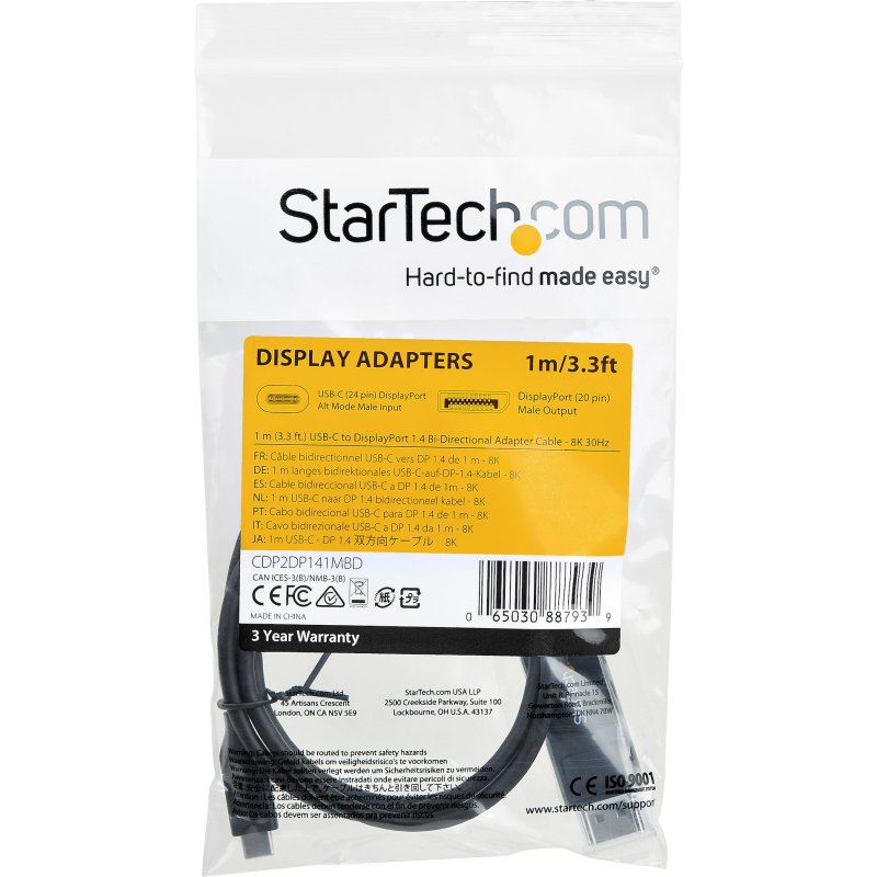 StarTech.com Câble USB Type-C vers DisplayPort 1.4 (bidirectionnel) - 1m - Adaptateur USB-C à DP