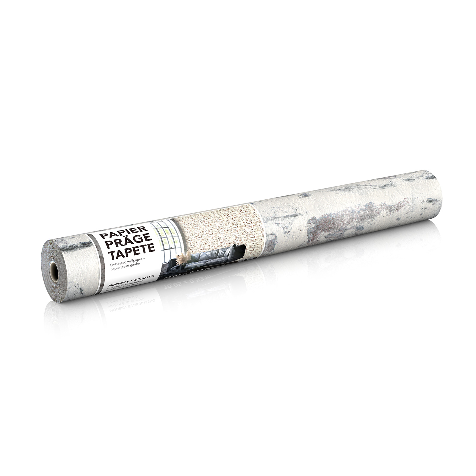 Papiertapete - grau - Steinoptik - 10 Meter
