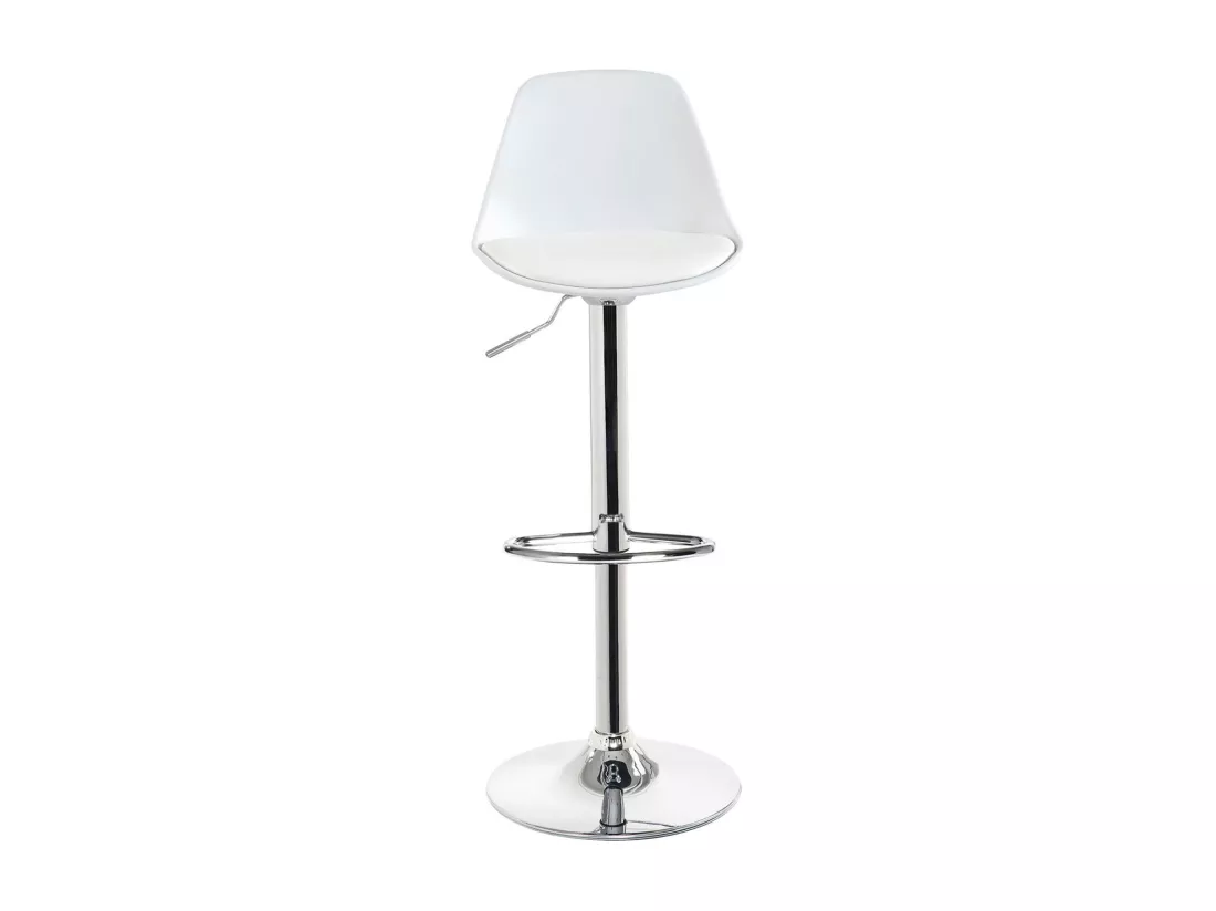 Lot 2 tabourets de bar cuisine coussin simili cuir pivotant hauteur réglable pied chrome SIG (blanc)