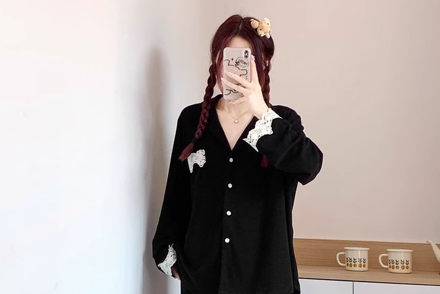 GOUB - Pyjamaset: top met lange mouwen en knoopjes + broek