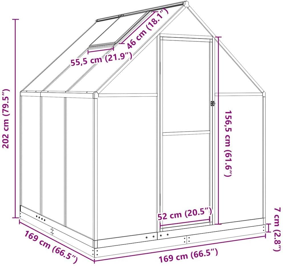 Gewächshaus Treibhaus mit Transparent PC Platten Dachfenster & Tür & Fundament Winterfest Gartengewächshäuser Begehbares Pflanzenhaus für Garten Outdoor Silber 100 x 100 x 60 cm Edelstahl