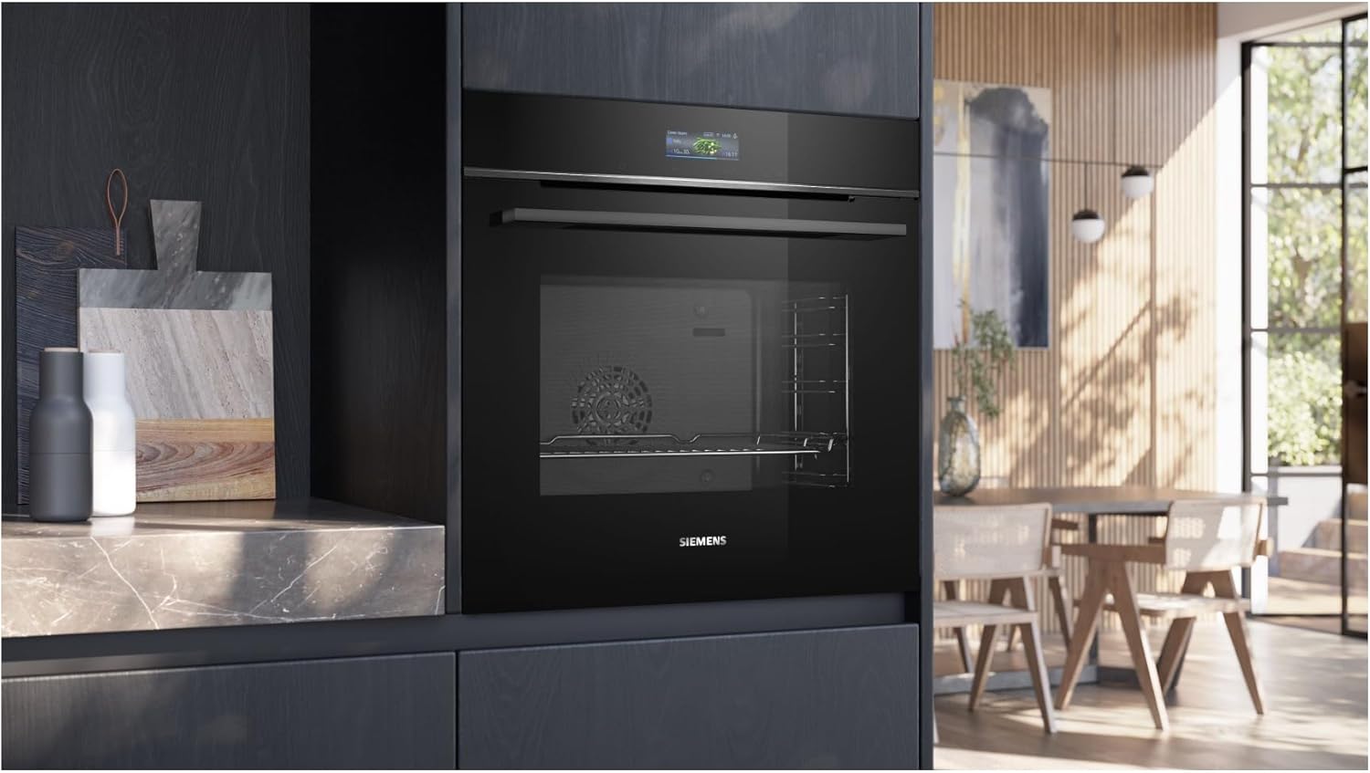 Siemens HB734G1B1, iQ700 Smarter Einbau-Backofen, 60 x 60 cm, Made in Germany, Schwarz, ecoClean & humidClean Selbstreinigung, Air Fry, Automatikprogramme, Farbiger Touchscreen