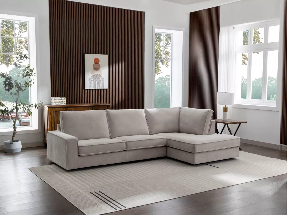 Canapé d'angle droit en tissu beige APRICALE