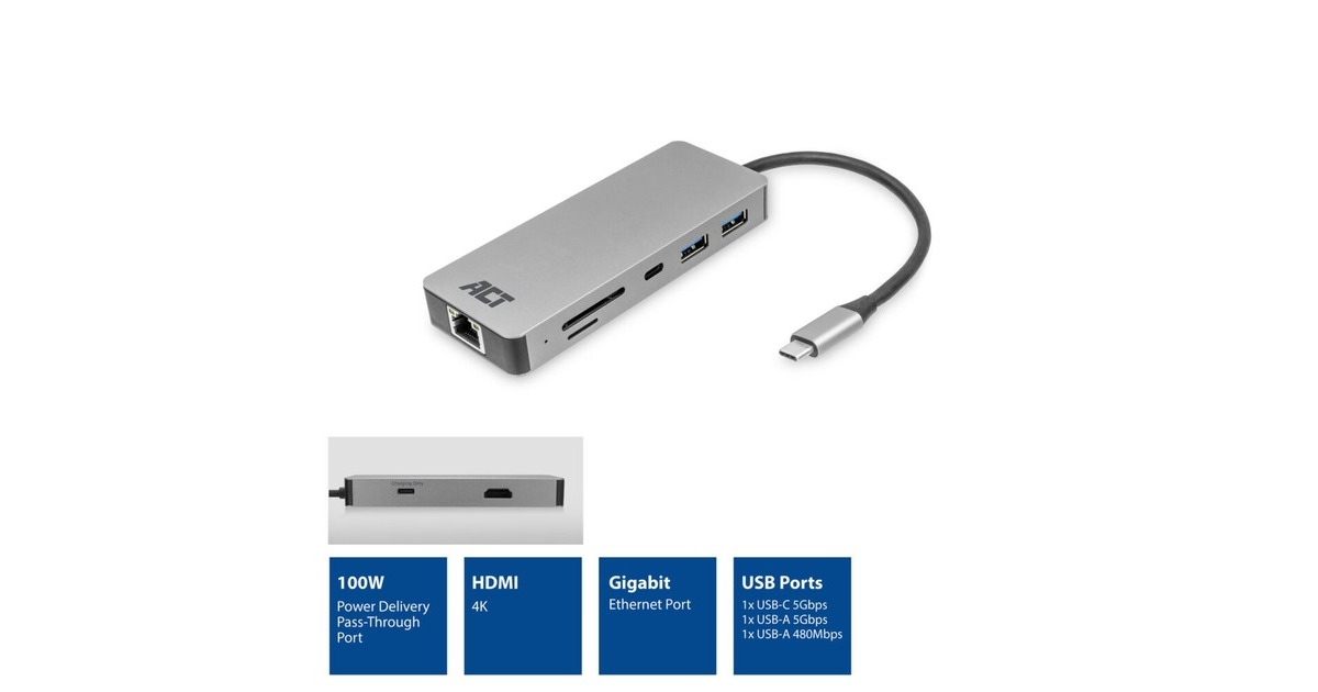 ACT ConnectivityUSB-C 4K docking station  (Aluminium, USB-C, HDMI, LAN)