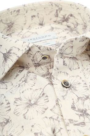 Profuomo Overhemd Bloemenprint Beige PPWH10013A-F kopen