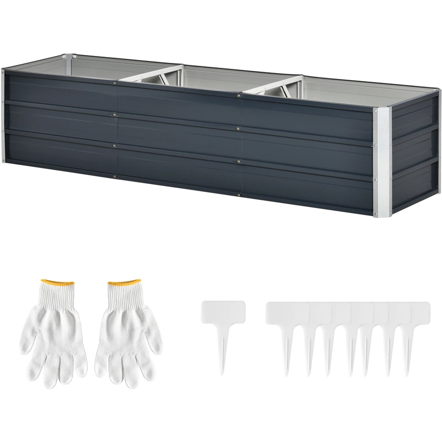 Outsunny Gartenbeet inclusive Gartenhandschuhen und Beetschildern grau