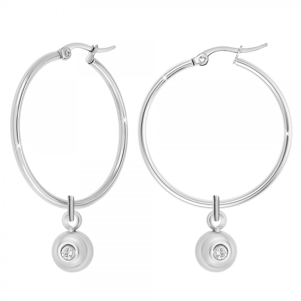 Boucles d'oreilles créoles en acier inoxydable SC Crystal ornées d'un véritable diamant blanc