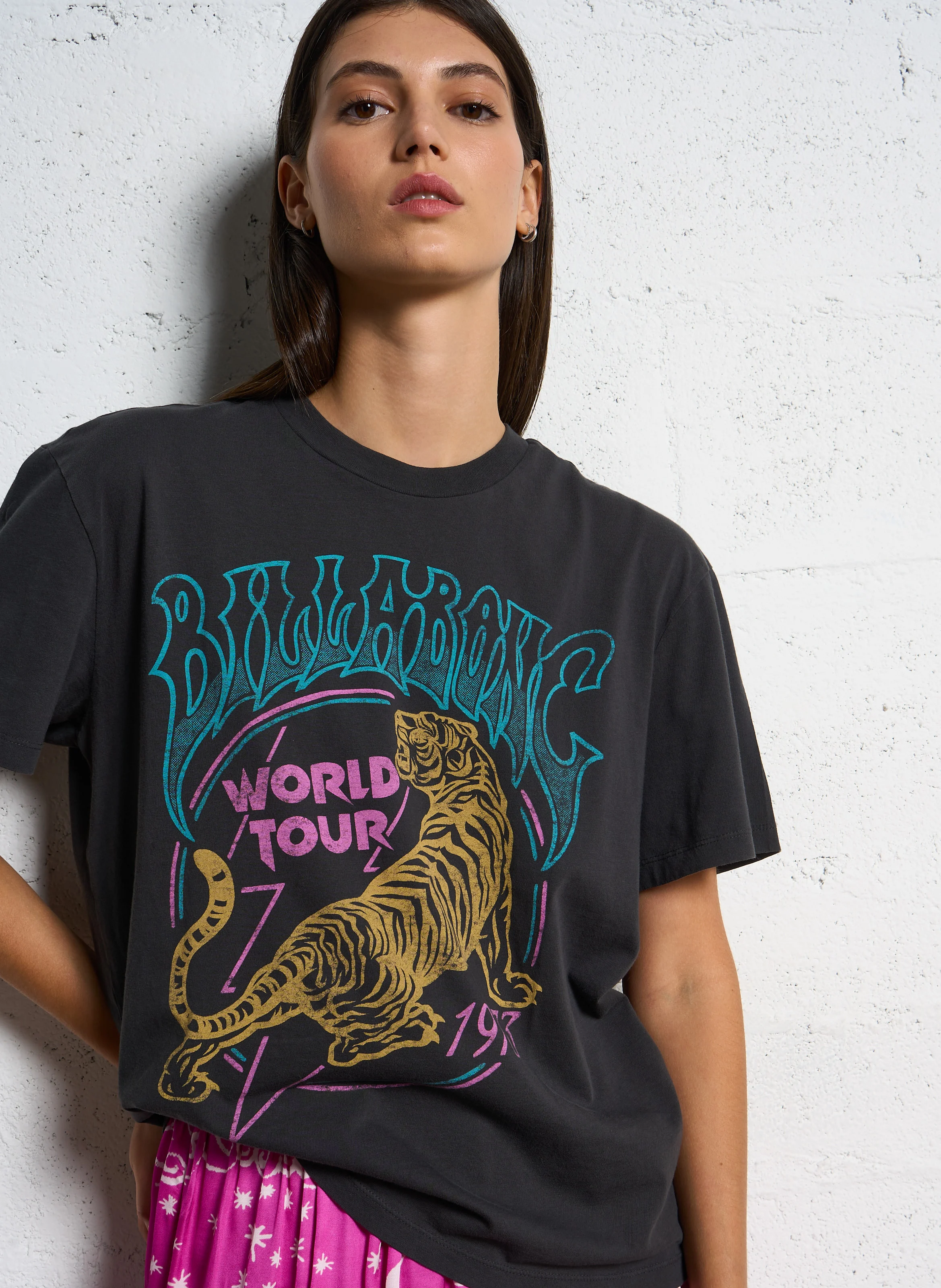 WORLD TOUR 73 - Tee-shirt droit col rond imprimé en coton | Noir