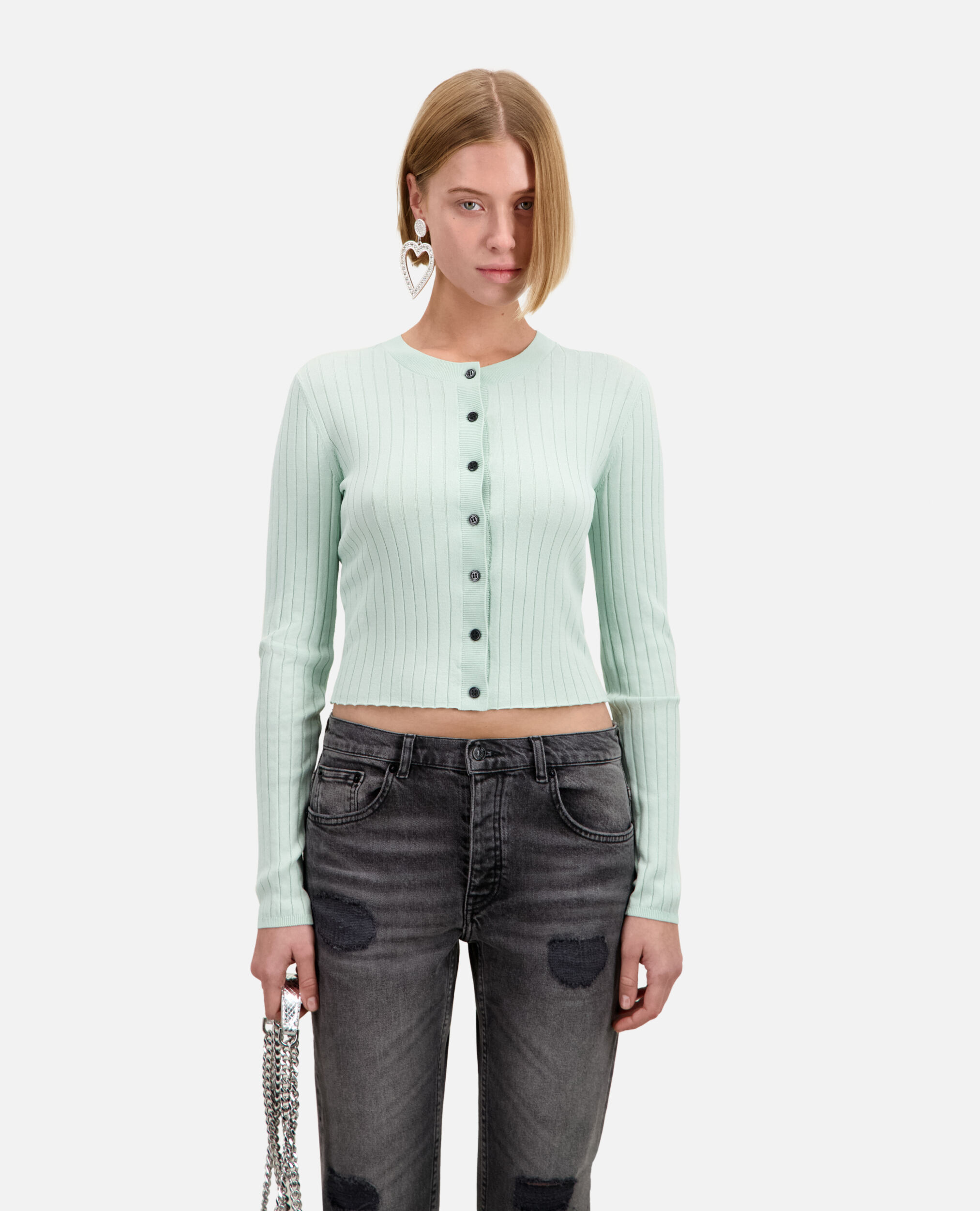 Short ribbed light green cardigan