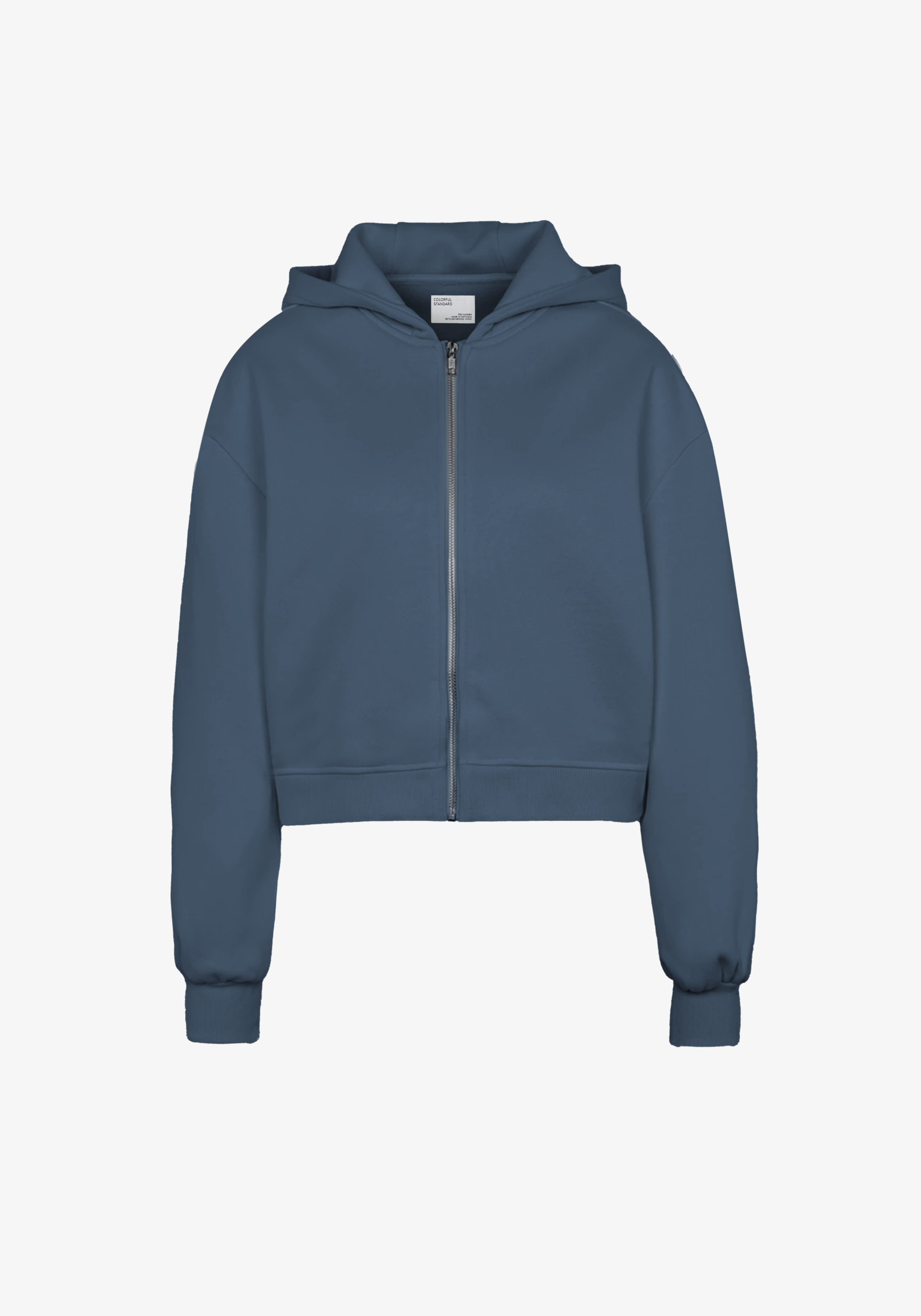 Colorful Standard Cropped Zip Hoodie Petrol Blue