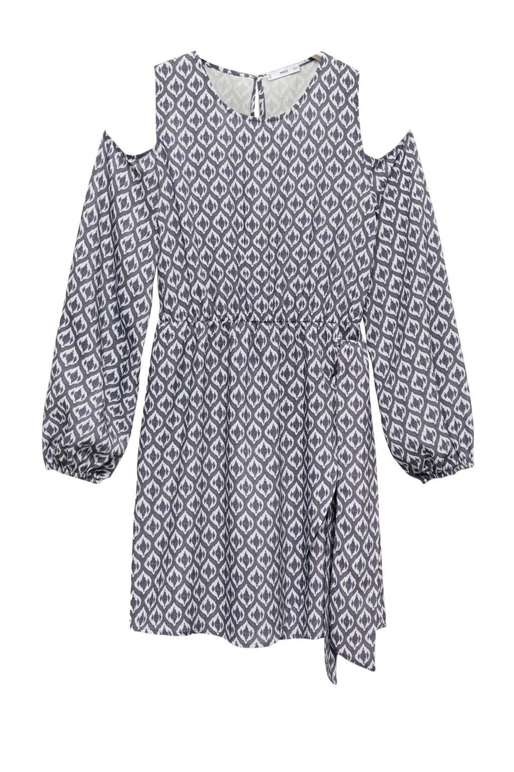 MANGO TEEN open shoulder wikkeljurk met all over print antraciet/wit