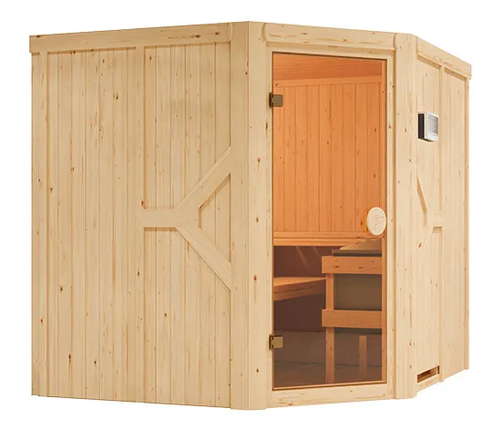 Karibu-Sauna »Brianna« mit Eckeinstieg, inkl. 9-kW-Ofen »Finnisch«, ca. 196 x 196 cm